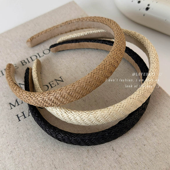 Women's Handmade Grass Hairband Geometric Retro Allmatch Holiday Style Solid Color