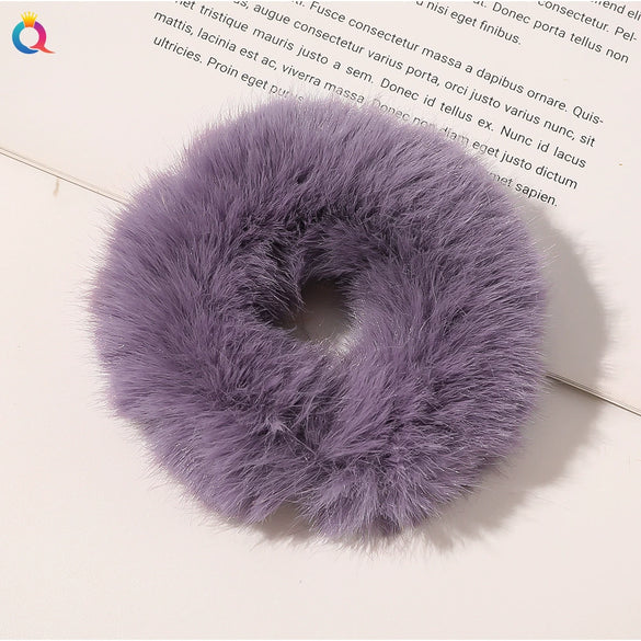 Women's Handmade Imitation Rabbit Fur Scrunchie Soft Furry Cloth Hair Ring Accessory