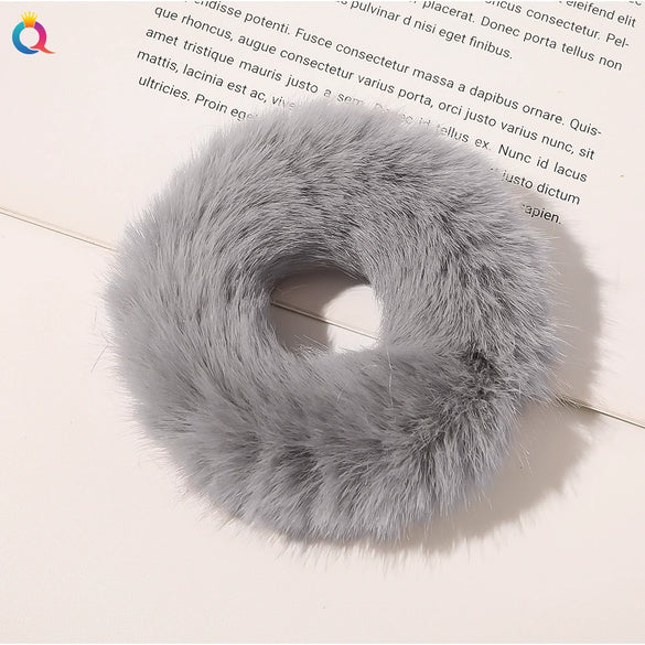 Women's Handmade Imitation Rabbit Fur Scrunchie Soft Furry Cloth Hair Ring Accessory