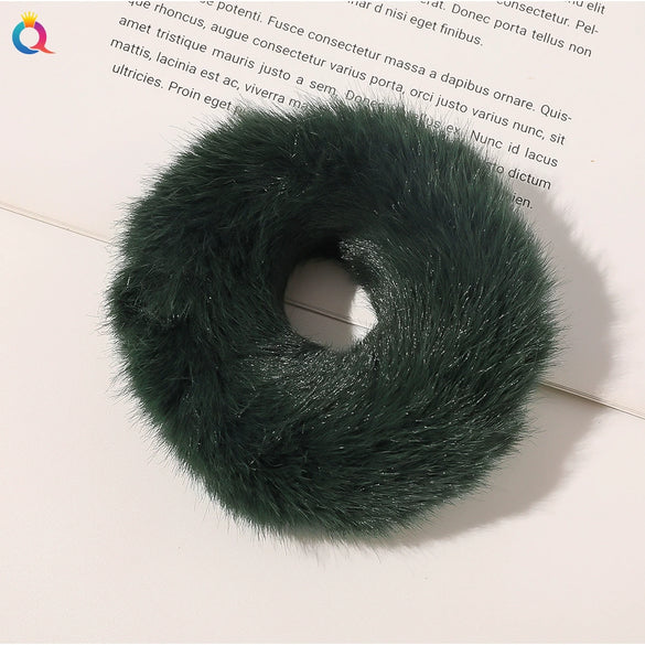 Women's Handmade Imitation Rabbit Fur Scrunchie Soft Furry Cloth Hair Ring Accessory