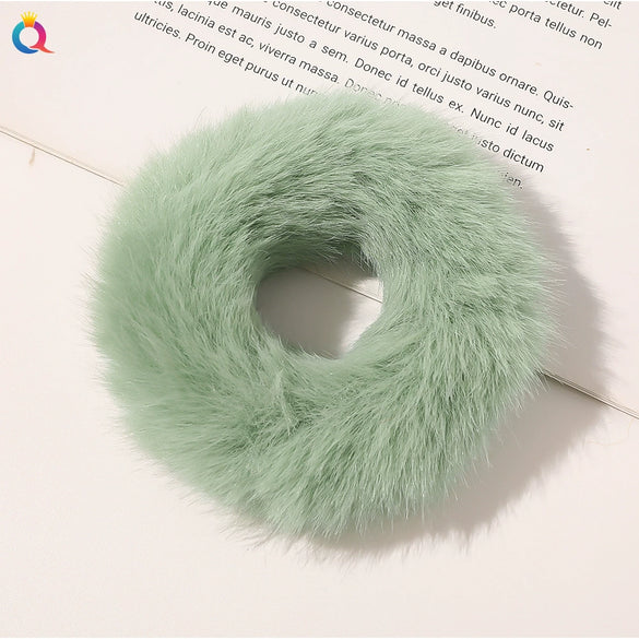 Women's Handmade Imitation Rabbit Fur Scrunchie Soft Furry Cloth Hair Ring Accessory