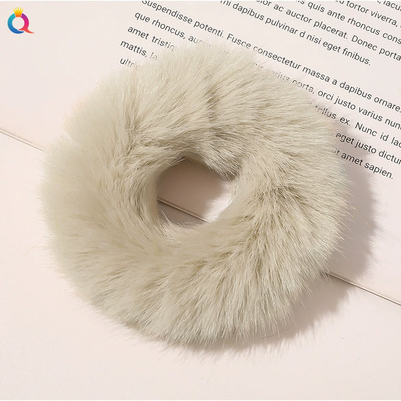 Women's Handmade Imitation Rabbit Fur Scrunchie Soft Furry Cloth Hair Ring Accessory