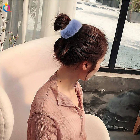 Women's Handmade Imitation Rabbit Fur Scrunchie Soft Furry Cloth Hair Ring Accessory