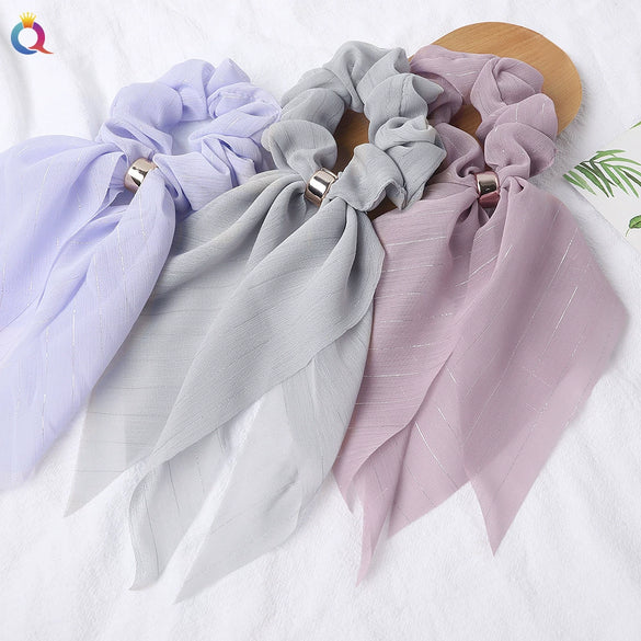 Women's Handmade Lace Bow Scrunchie Hair Tie Double Layer Cloth Ponytail Holder Simple Hair Accessory
