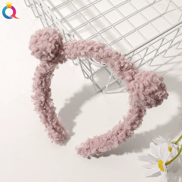 Women's Handmade Lamb Wool Plush Bear Headband Cute Animal Hair Accessory For Winter Wear