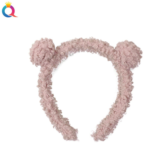 Women's Handmade Lamb Wool Plush Bear Headband Cute Animal Hair Accessory For Winter Wear