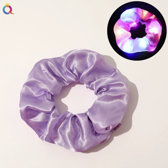 Women's Handmade Led Satin Scrunchie Hair Tie With Shiny Luminous Fabric Hair Accessory