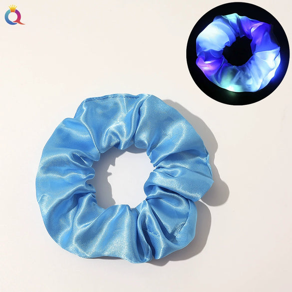 Women's Handmade Led Satin Scrunchie Hair Tie With Shiny Luminous Fabric Hair Accessory