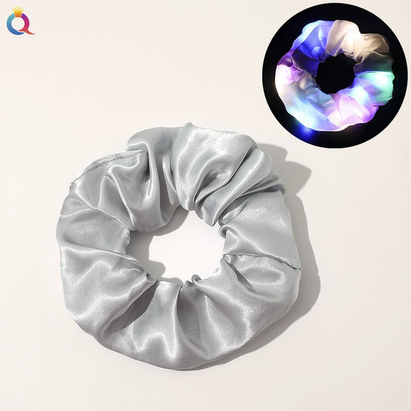 Women's Handmade Led Satin Scrunchie Hair Tie With Shiny Luminous Fabric Hair Accessory