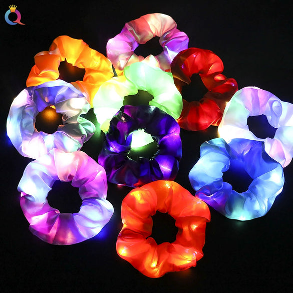 Women's Handmade Led Satin Scrunchie Hair Tie With Shiny Luminous Fabric Hair Accessory
