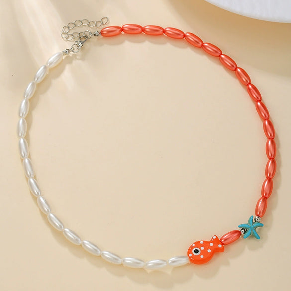 Women's Handmade Liuli Beaded Necklace With Ocean Element Animal Zodiac Geometric Pattern