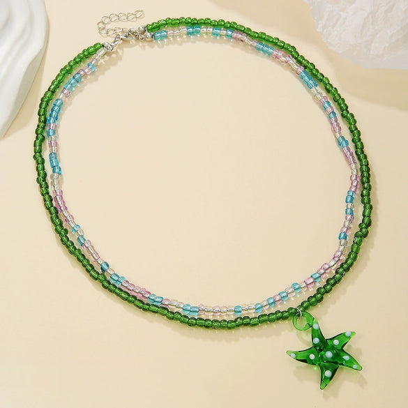 Women's Handmade Liuli Beaded Necklace With Ocean Element Animal Zodiac Geometric Pattern