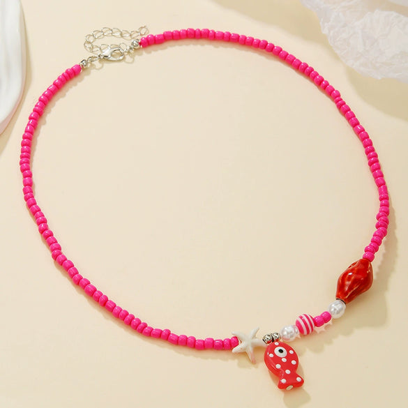 Women's Handmade Liuli Beaded Necklace With Ocean Element Animal Zodiac Geometric Pattern