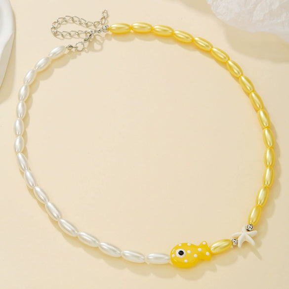 Women's Handmade Liuli Beaded Necklace With Ocean Element Animal Zodiac Geometric Pattern