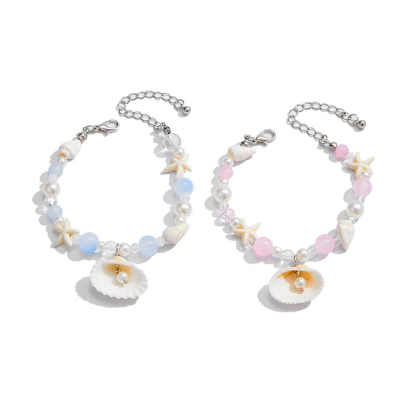 Women's Handmade Metal Conch Fan Shell Beaded Bracelet With Star Animal Zodiac Geometric Patterns And Little Fresh Style
