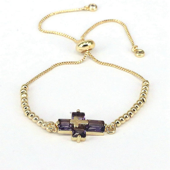 Women's Handmade Metal Zircon Geometric Cross Bracelet