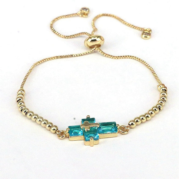 Women's Handmade Metal Zircon Geometric Cross Bracelet
