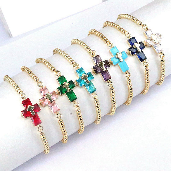 Women's Handmade Metal Zircon Geometric Cross Bracelet