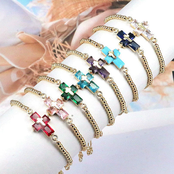 Women's Handmade Metal Zircon Geometric Cross Bracelet