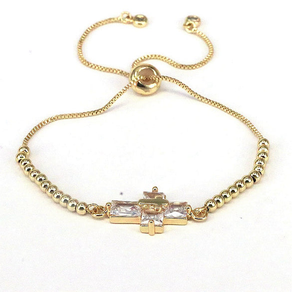 Women's Handmade Metal Zircon Geometric Cross Bracelet
