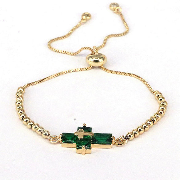 Women's Handmade Metal Zircon Geometric Cross Bracelet
