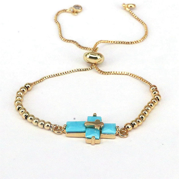 Women's Handmade Metal Zircon Geometric Cross Bracelet