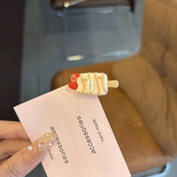 Women's Handmade Mixed Materials Heart Shaped Cartoon Sweet Chocolate Ice Cream Bangs Hairpin