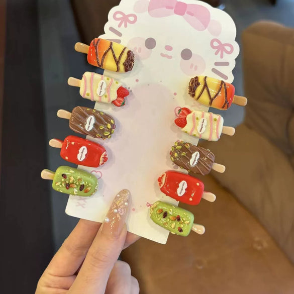 Women's Handmade Mixed Materials Heart Shaped Cartoon Sweet Chocolate Ice Cream Bangs Hairpin