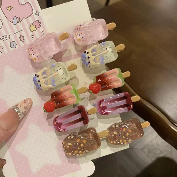 Women's Handmade Mixed Materials Ice Cream Bangs Hair Clip