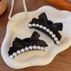 Women's Handmade Mixed Materials Sweet Faux Pearl Black Bowknot Hair Clip