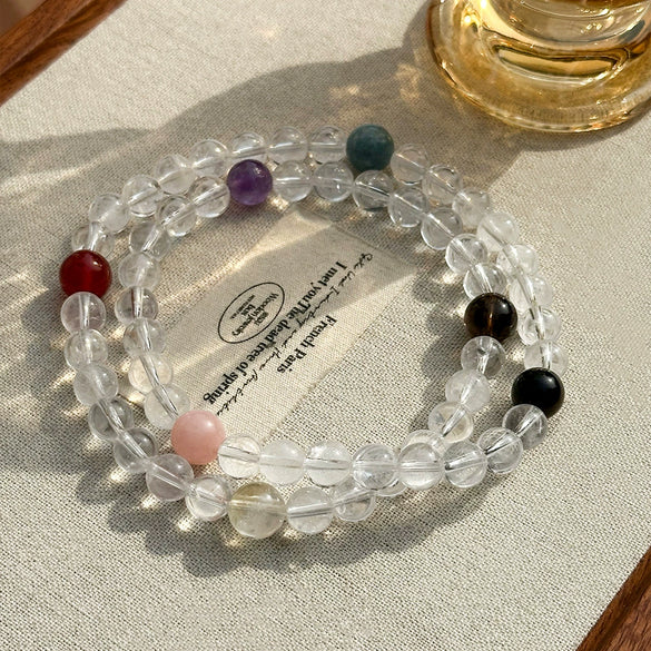 Women's Handmade Multicircle Bracelet With White Crystal Red Agate Tiger Eye Stone Geometric Pattern Little Fresh Style