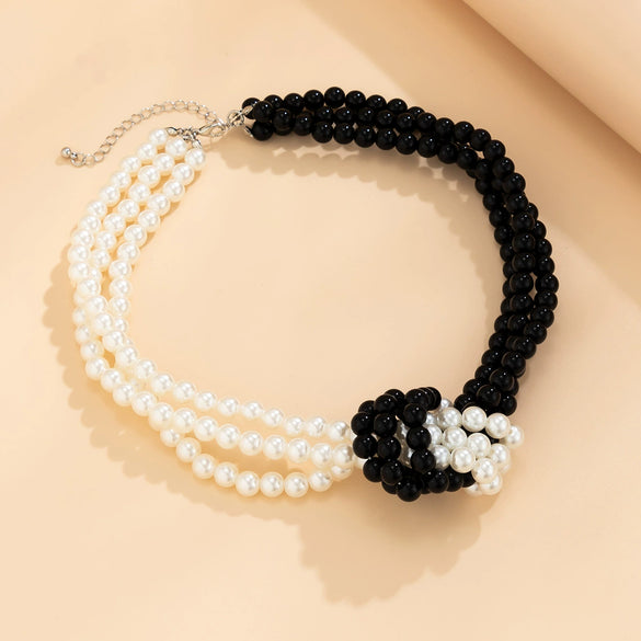 Women's Handmade Multilayer Imitation Pearl Geometric Beaded Clavicle Chain Necklace