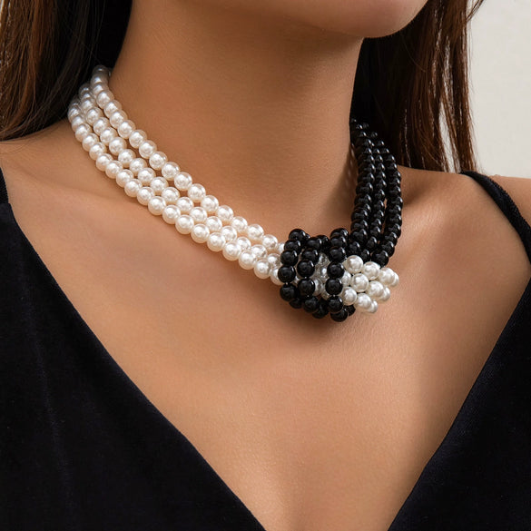 Women's Handmade Multilayer Imitation Pearl Geometric Beaded Clavicle Chain Necklace