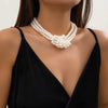 Women's Handmade Multilayer Imitation Pearl Geometric Beaded Clavicle Chain Necklace