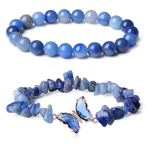 Women's Handmade Natural Agate Stone Gravel Butterfly Bracelet Set Geometric Animal Style Office Lady Jewelry