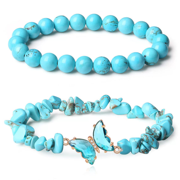 Women's Handmade Natural Agate Stone Gravel Butterfly Bracelet Set Geometric Animal Style Office Lady Jewelry