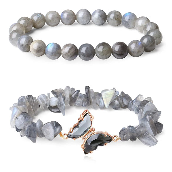 Women's Handmade Natural Agate Stone Gravel Butterfly Bracelet Set Geometric Animal Style Office Lady Jewelry