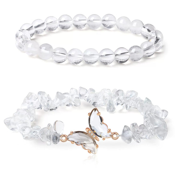 Women's Handmade Natural Agate Stone Gravel Butterfly Bracelet Set Geometric Animal Style Office Lady Jewelry