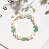 Women's Handmade Natural Freshwater Pearl And Green Dongling Stone Bracelet