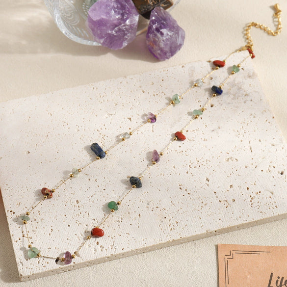Women's Handmade Natural Stone And Stainless Steel Geometric Clavicle Chain Necklace