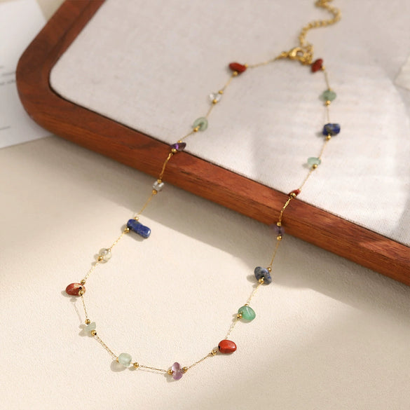 Women's Handmade Natural Stone And Stainless Steel Geometric Clavicle Chain Necklace
