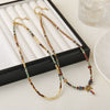 Women's Handmade Natural Stone Beaded Necklace With Copper And Stainless Steel Bow Pendant