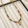 Women's Handmade Natural Stone Beaded Necklace With Copper And Stainless Steel Bow Pendant