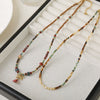 Women's Handmade Natural Stone Beaded Necklace With Copper And Stainless Steel Bow Pendant