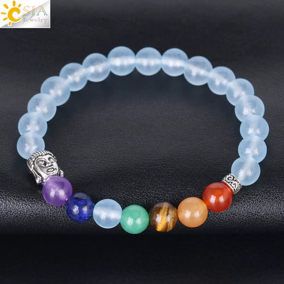 Women's Handmade Natural Stone Crystal Bracelet With Geometric Colorful Beads And Antique Copper Elastic Band