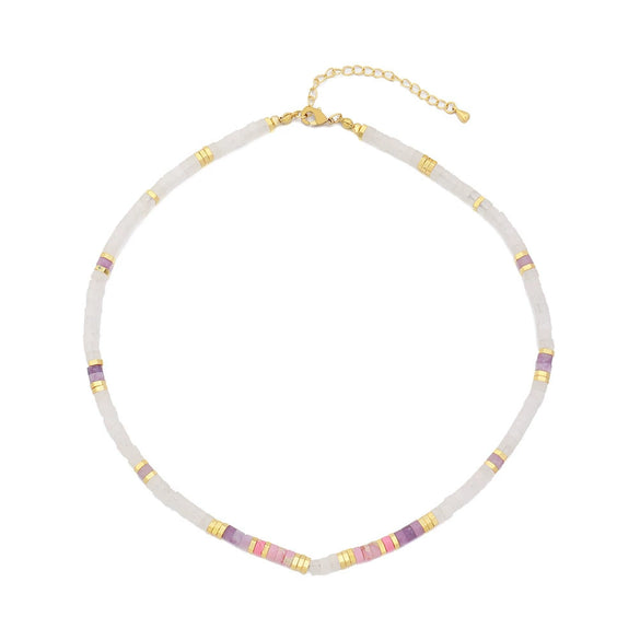 Women's Handmade Natural Stone Rice Beads Shell Stainless Steel Geometric Stacked Beaded Clavicle Necklace