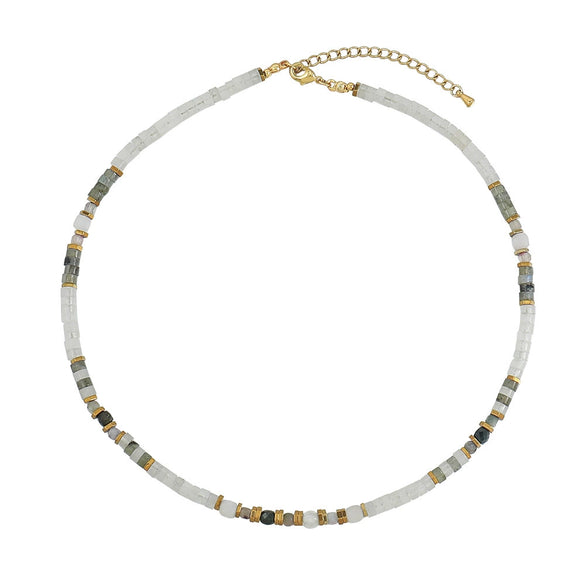 Women's Handmade Natural Stone Rice Beads Shell Stainless Steel Geometric Stacked Beaded Clavicle Necklace