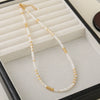 Women's Handmade Natural Stone Rice Beads Shell Stainless Steel Geometric Stacked Beaded Clavicle Necklace