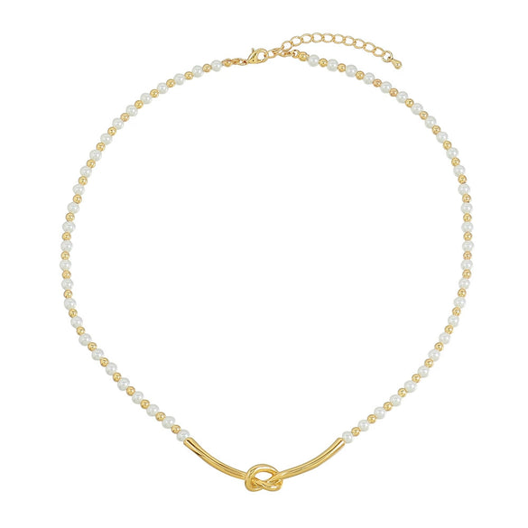 Women's Handmade Natural Stone Rice Beads Shell Stainless Steel Geometric Stacked Beaded Clavicle Necklace