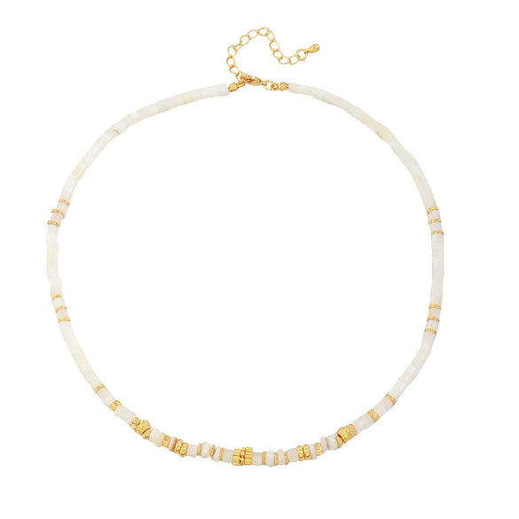 Women's Handmade Natural Stone Rice Beads Shell Stainless Steel Geometric Stacked Beaded Clavicle Necklace